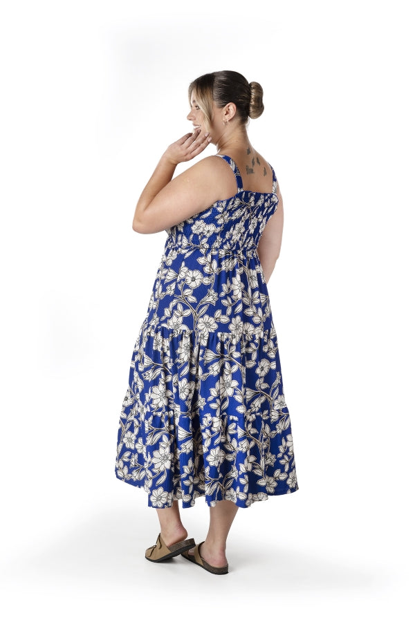 Büyük Beden Çiçek Desenli Kalın Askılı Beli Lastikli Elbise T-80 Vervegrand