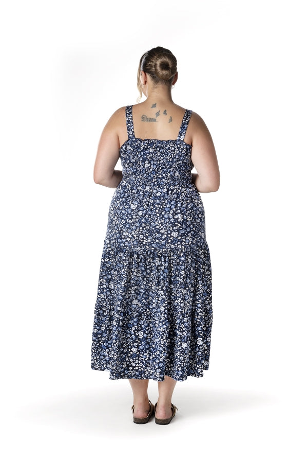 Büyük Beden Çiçek Desenli Kalın Askılı Beli Lastikli Elbise T-84 Vervegrand