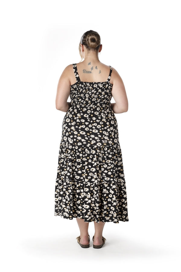 Büyük Beden Çiçek Desenli Kalın Askılı Beli Lastikli Elbise T-83 Vervegrand