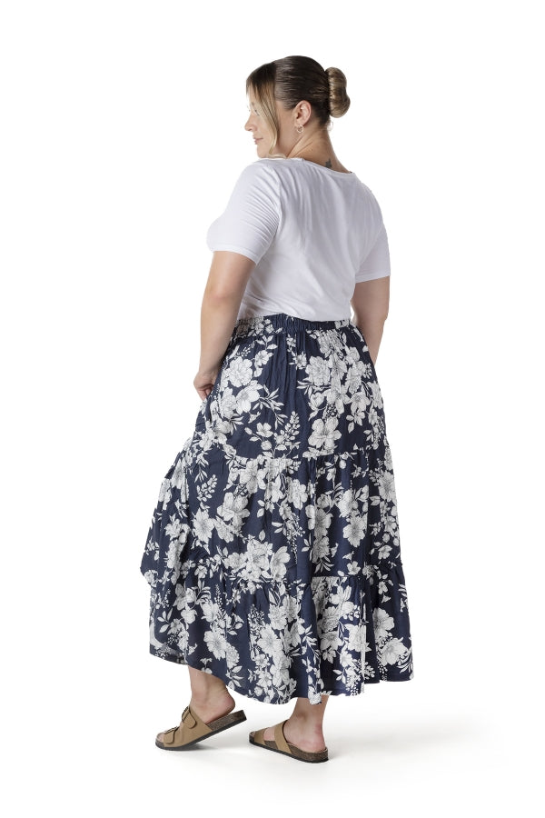 Büyük Beden Çiçek Desenli Beli Listekli Bileli Uzun Etek T-14 Vervegrand