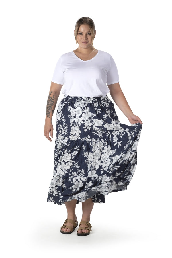 Büyük Beden Çiçek Desenli Beli Listekli Bileli Uzun Etek T-14 Vervegrand