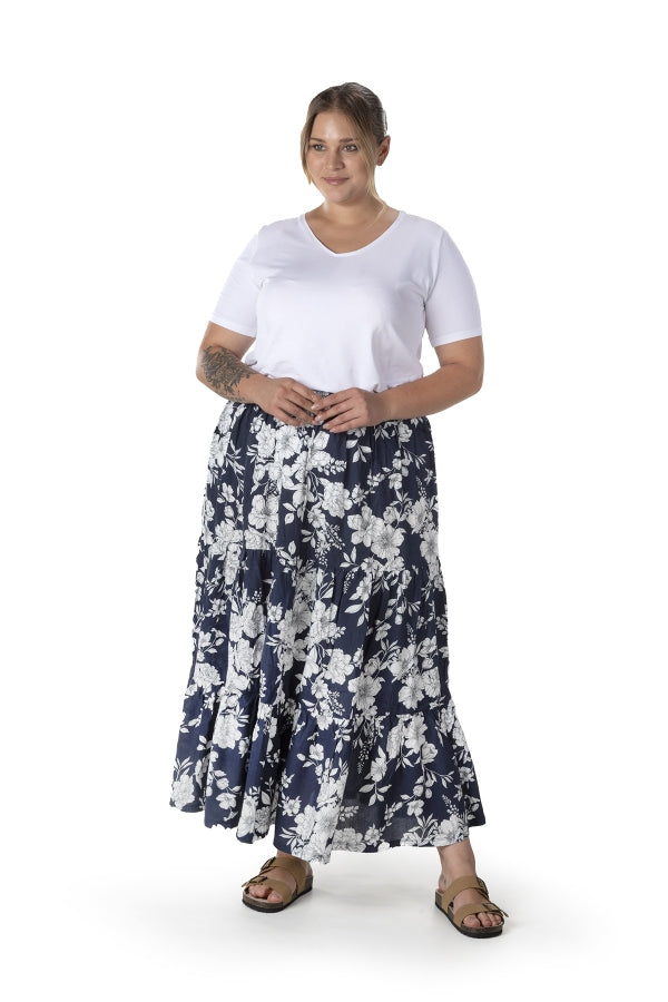 Büyük Beden Çiçek Desenli Beli Listekli Bileli Uzun Etek T-14 Vervegrand