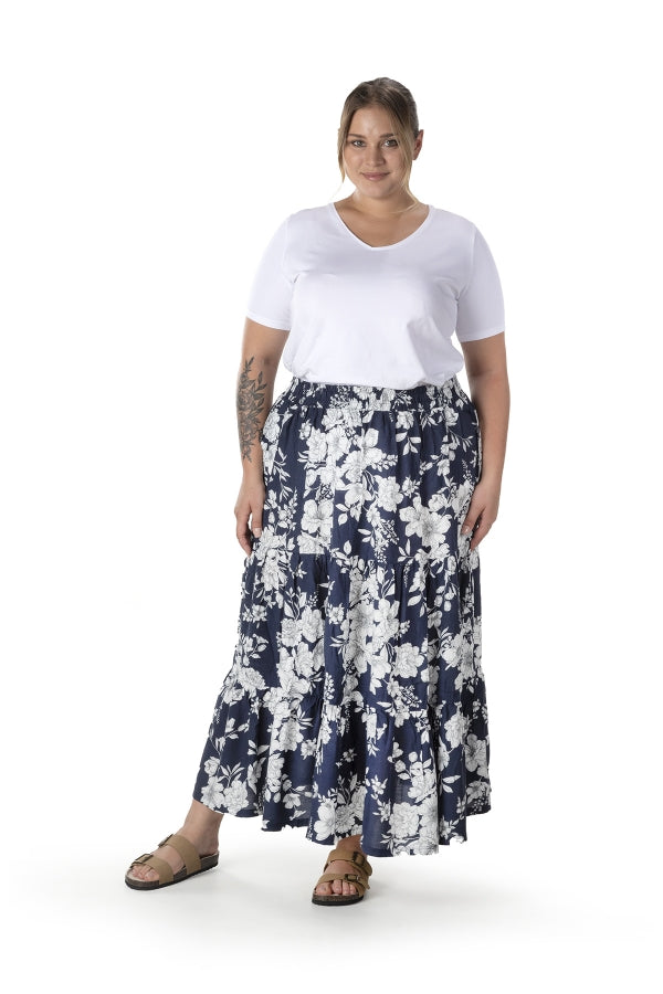 Büyük Beden Çiçek Desenli Beli Listekli Bileli Uzun Etek T-14 Vervegrand