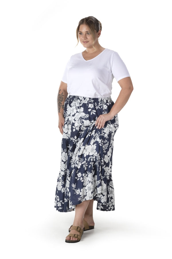 Büyük Beden Çiçek Desenli Beli Listekli Bileli Uzun Etek T-14 Vervegrand