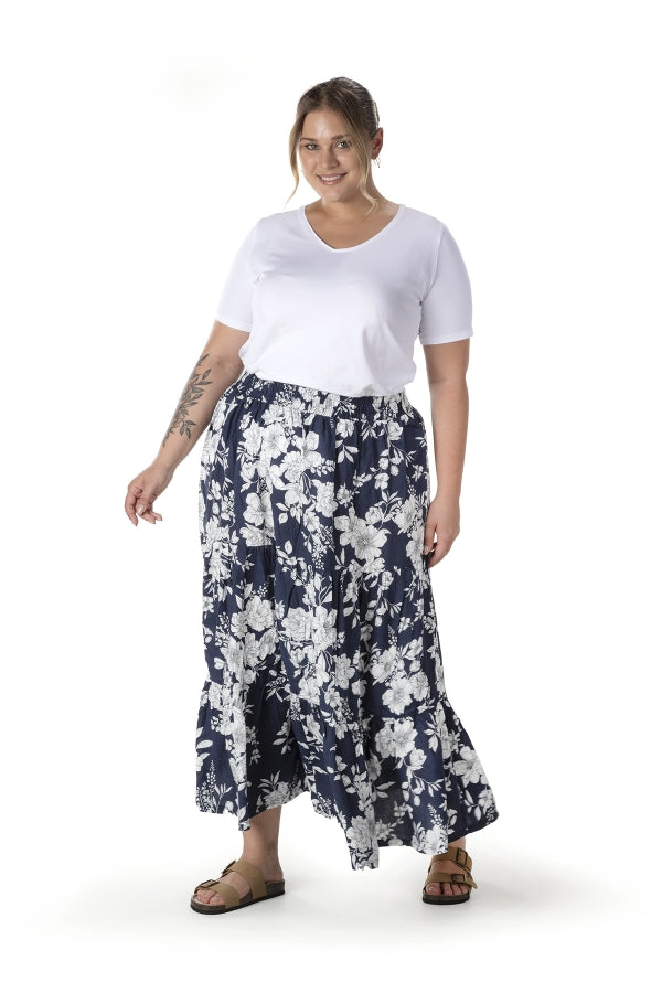 Büyük Beden Çiçek Desenli Beli Listekli Bileli Uzun Etek T-14 Vervegrand