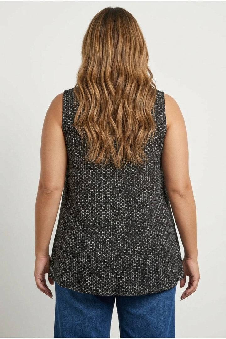 Plus Size V-Neck Pleated Geometric Pattern Sleeveless Viscose Blouse