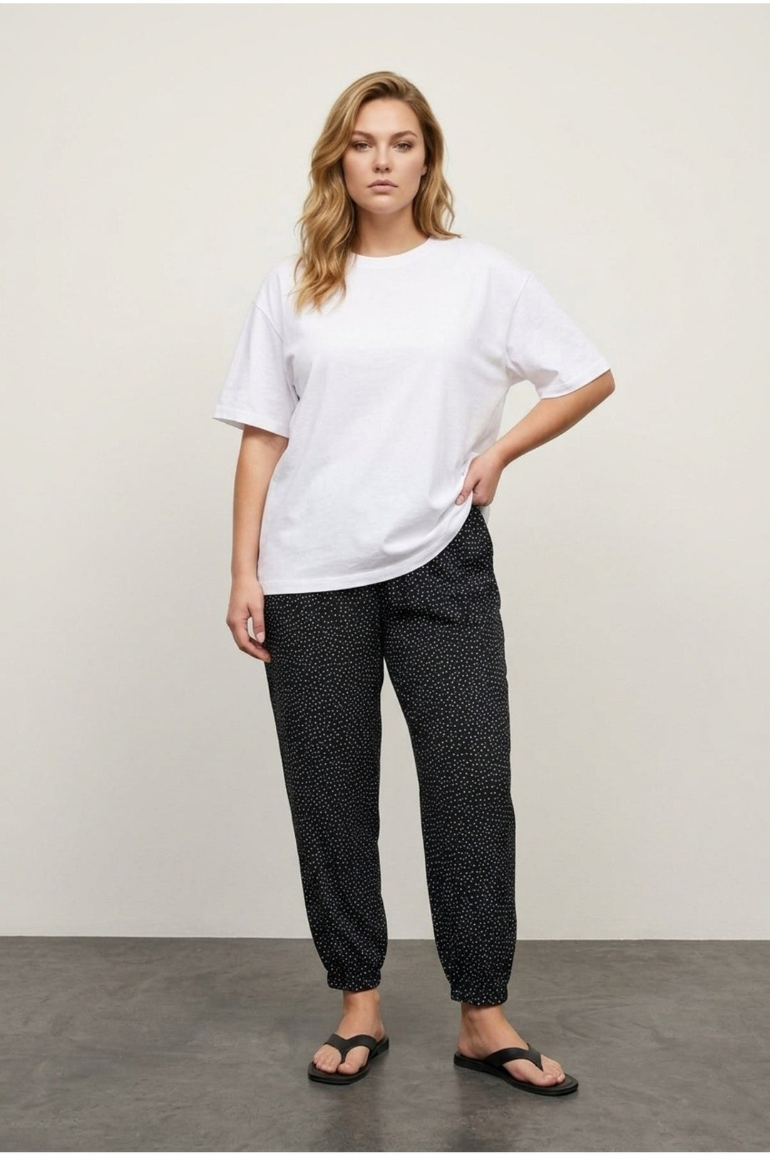 Patterned Harem Pants with Elastic Waist and Cuffs, Pockets 74-73