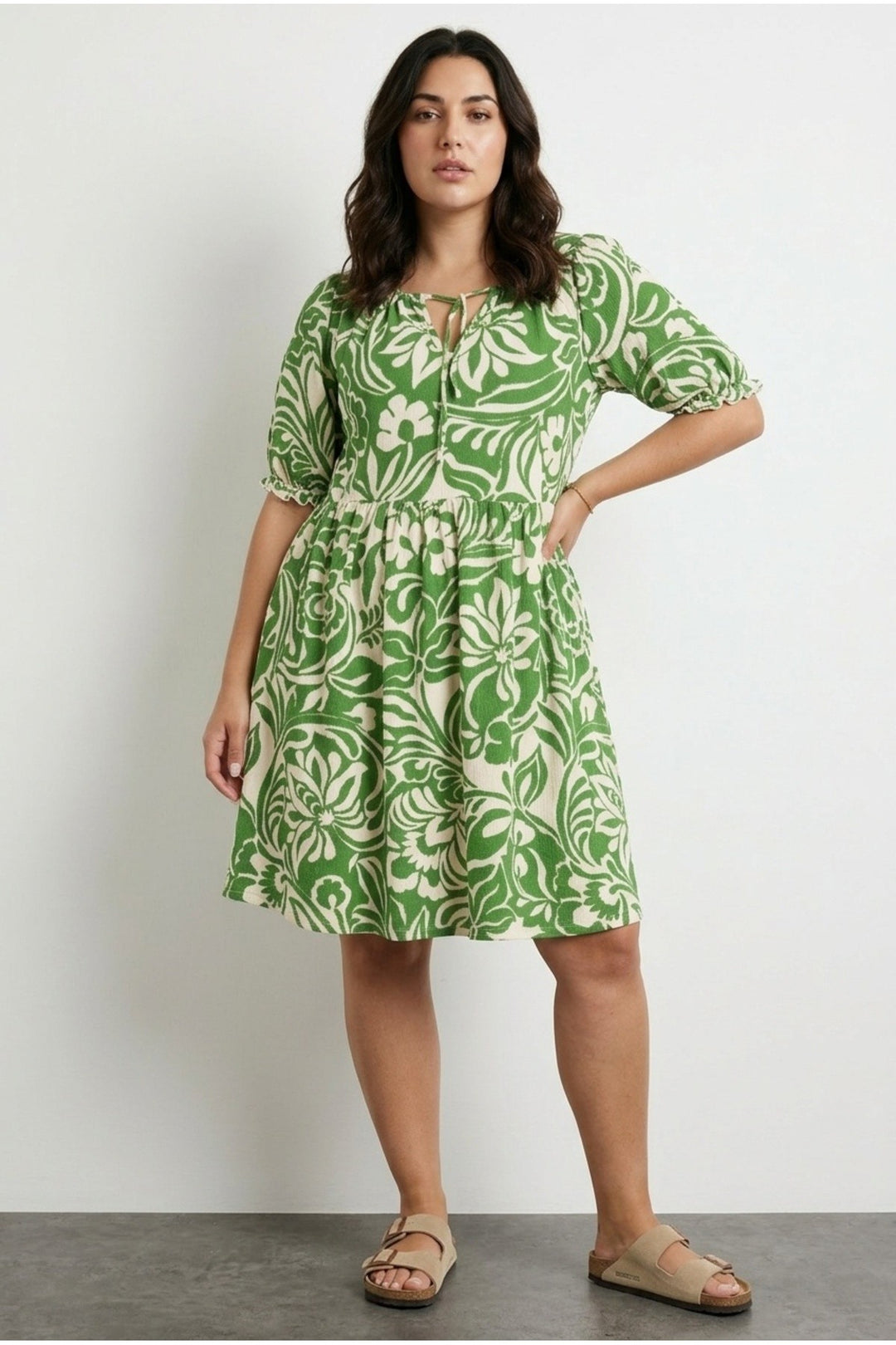 Gathered Neck Floral Print Mini Dress 304112