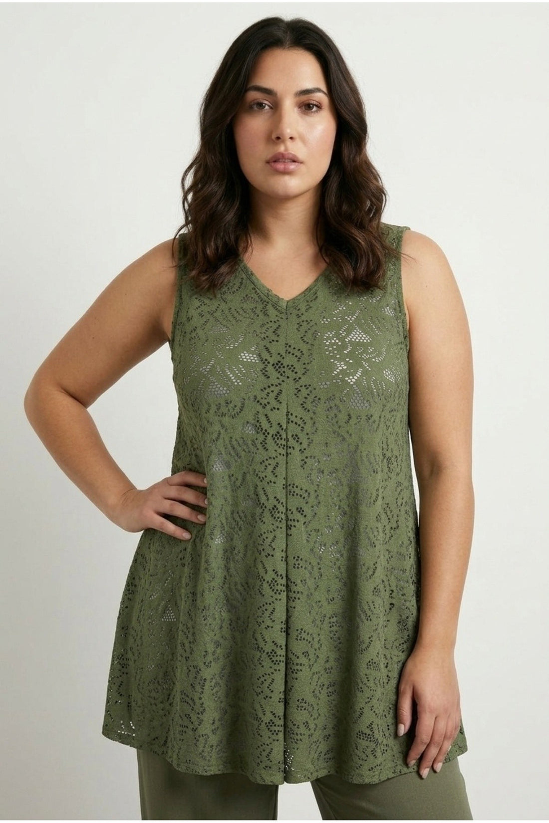 V Neck Sleeveless Unlined Lace T-shirt 304102