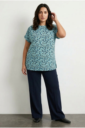 Kısa Kollu Bisiklet Yaka Çini Desenli T-shirt 304190