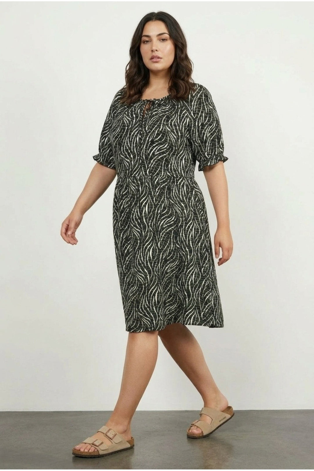 Gathered Neck Patterned Mini Dress 304018