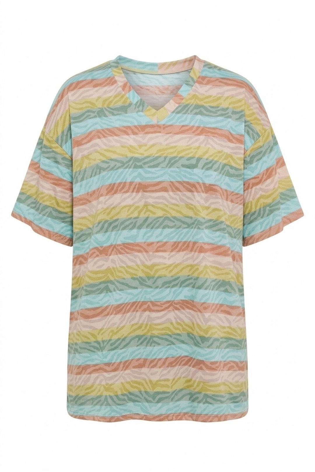 V Yaka Çizgili Zebra Desenli T-shirt 303953