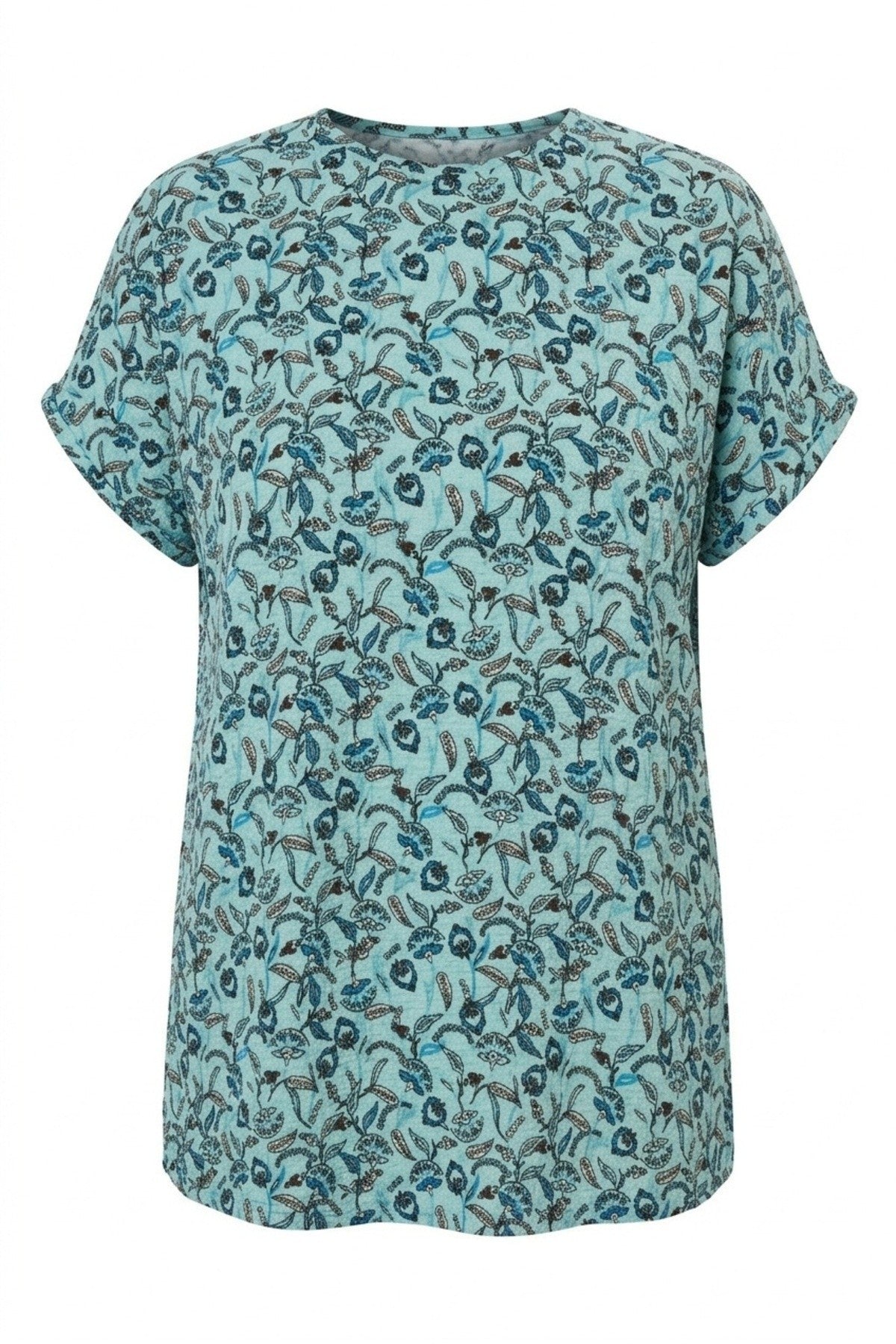 Kısa Kollu Bisiklet Yaka Çini Desenli T-shirt 304190