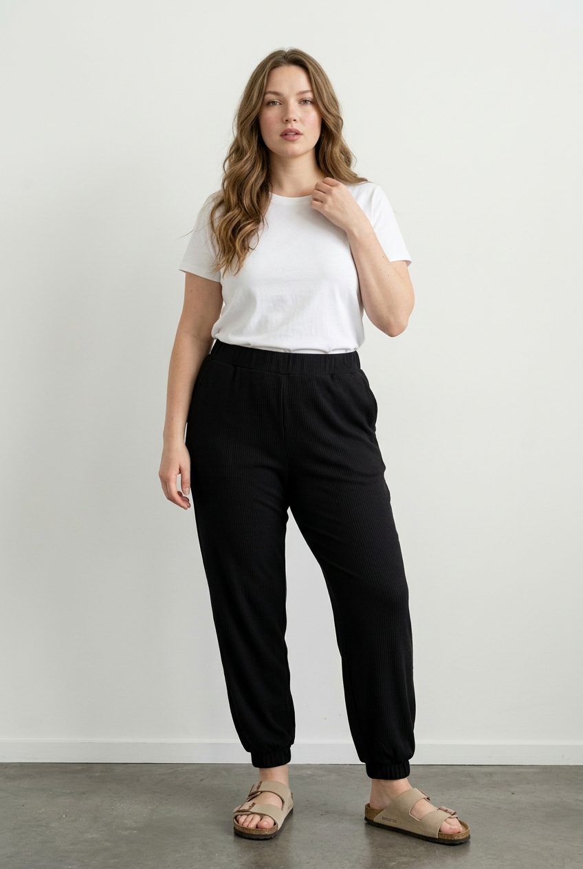 Büyük Beden Beli Paçası Lastikli Fitilli Kumaş Esnek Kumaş Jogger Pantolon