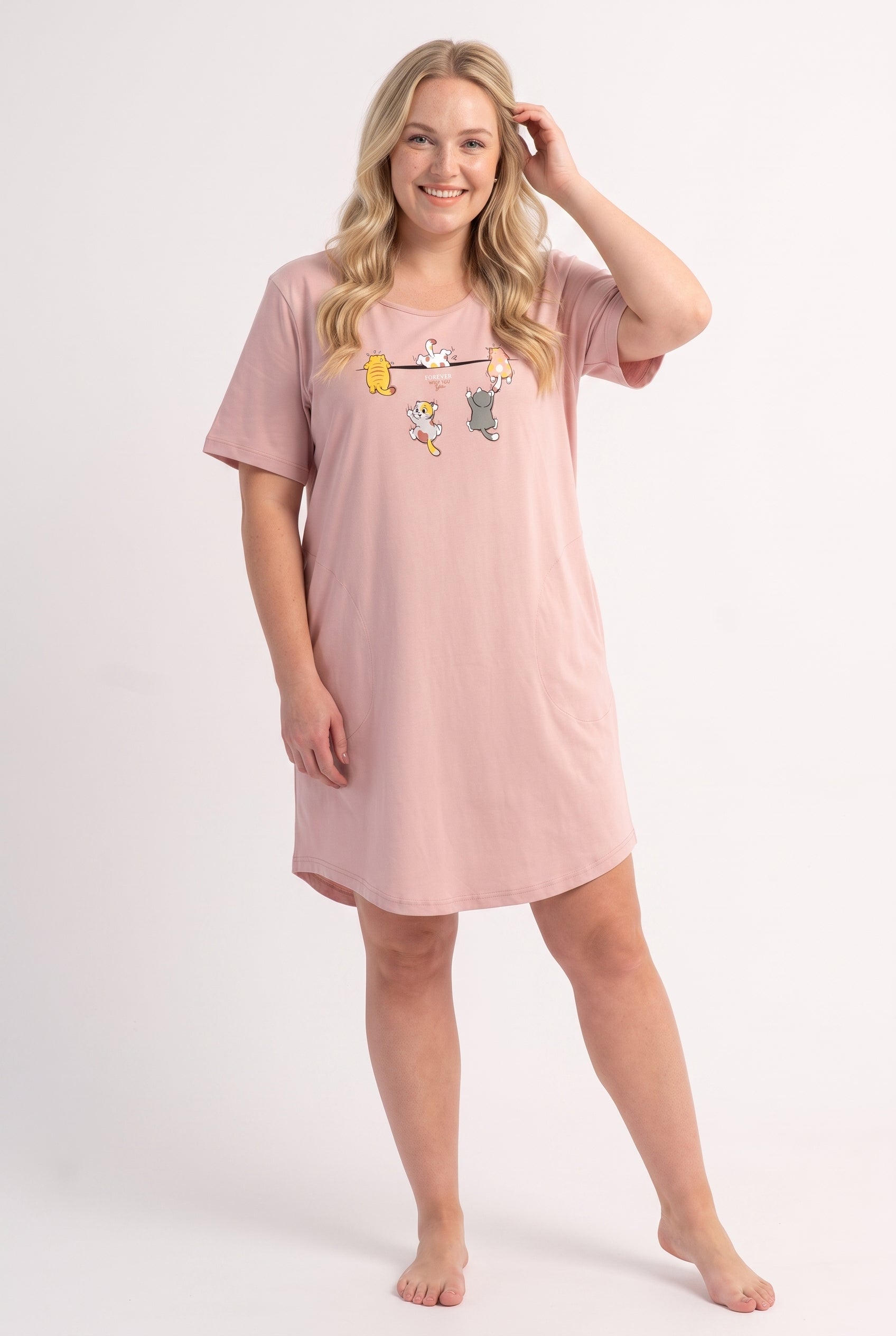 Büyük Beden Cepli Pijama Penye Gecelik