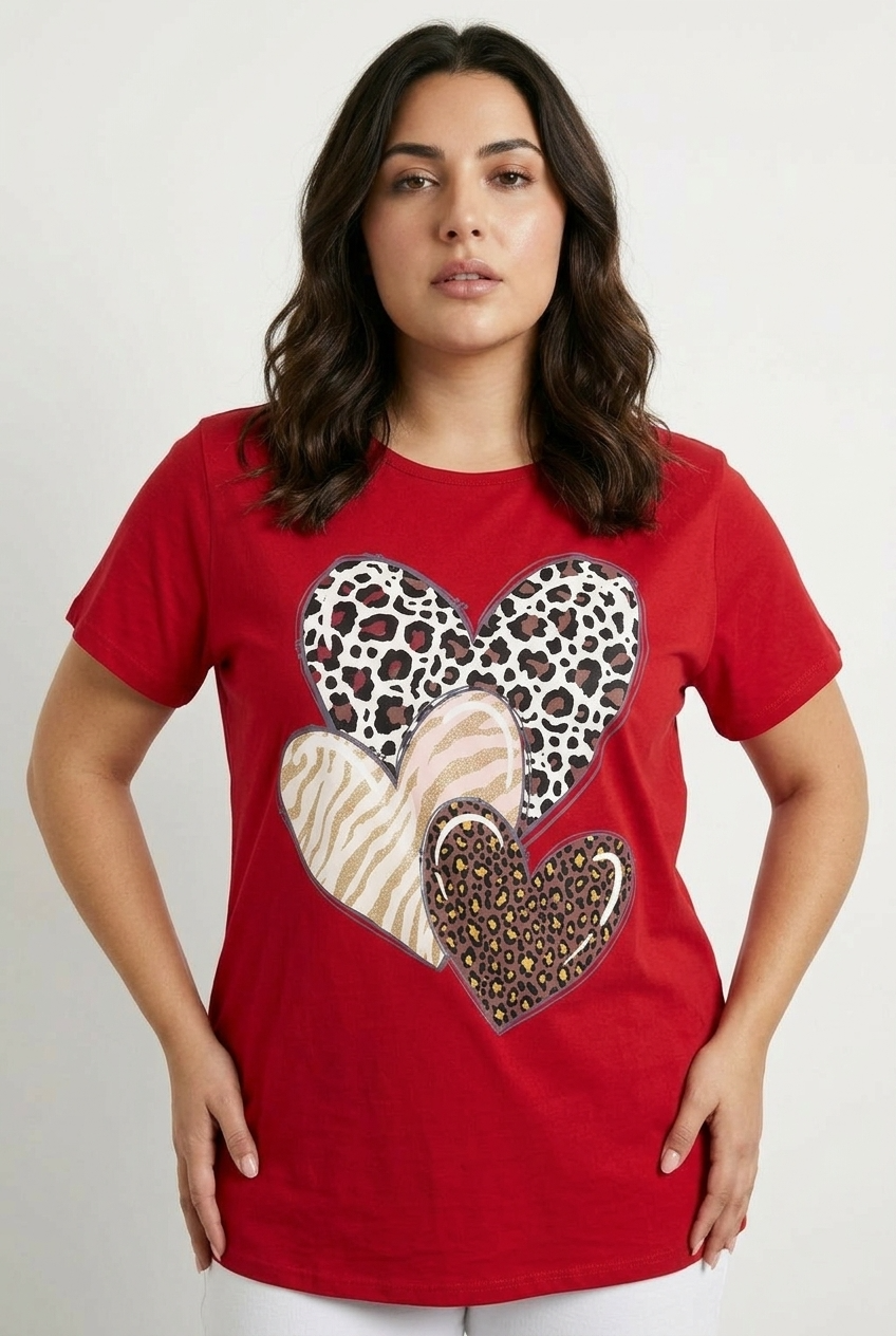 Büyük Beden Bisiklet Yaka Kısa Kollu Baskılı Esnek Kumaşlı T-shirt