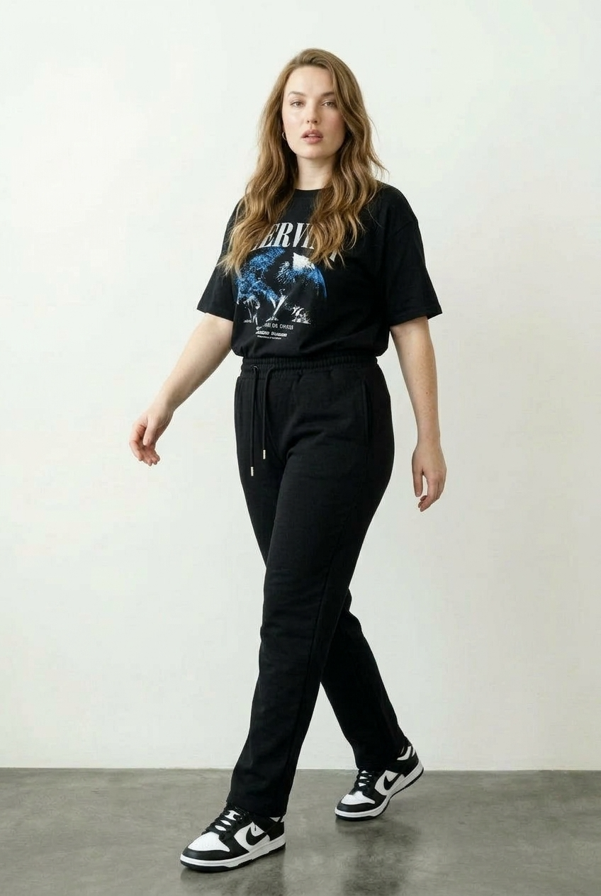 Büyük Beden Beli Lastikli İpli Esnek Kumaşlı Cepli Eşofman Altı