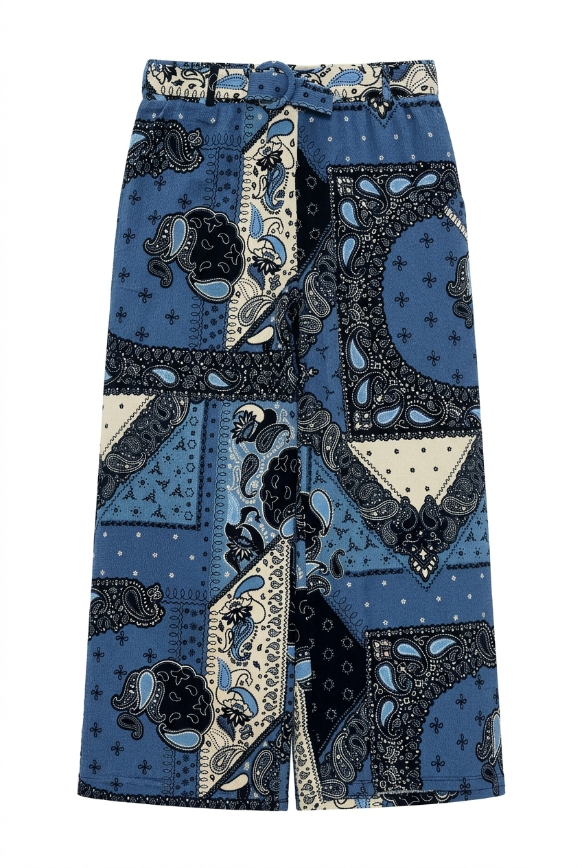 Büyük Beden Bandana Desenli Bol Paça Beli Lastikli Pantolon - Vervegrand - Görünüm 6