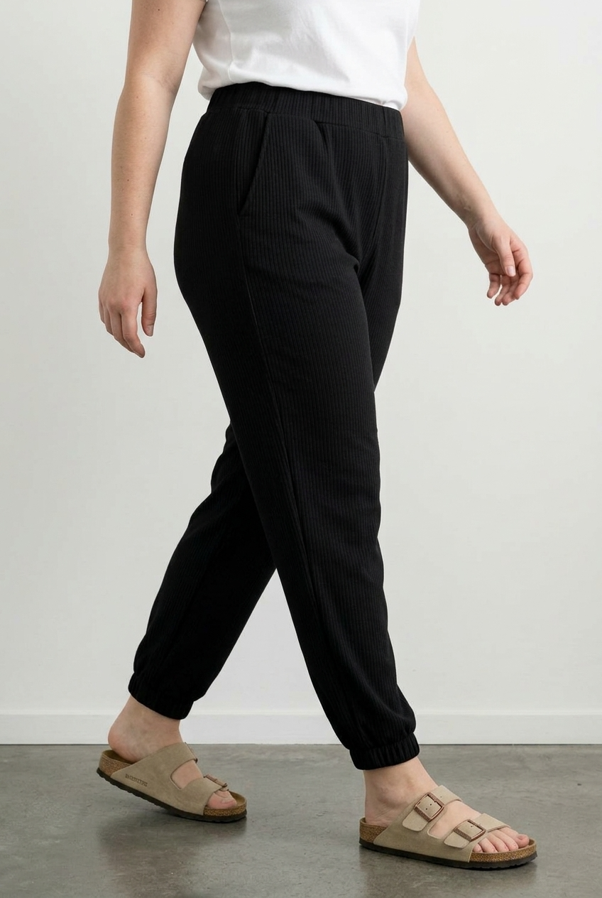 Büyük Beden Beli Paçası Lastikli Fitilli Kumaş Esnek Kumaş Jogger Pantolon