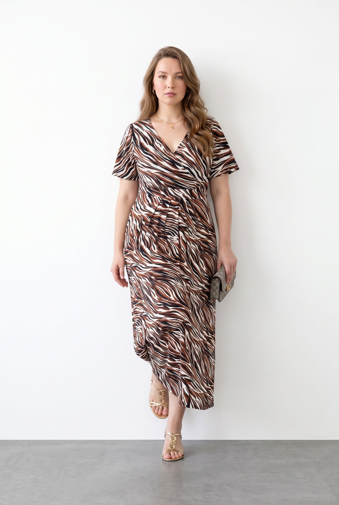 Envelope Collar Elastic Waist Belted Dress