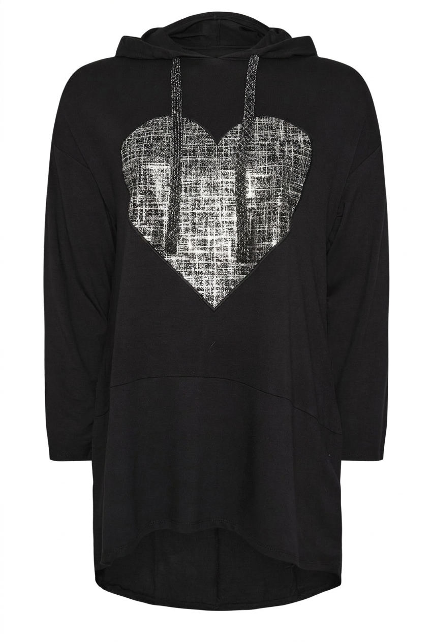 Büyük Beden Kalp Desenli Kapüşonlu Uzun Tunik Sweatshirt - Vervegrand - Görünüm 5