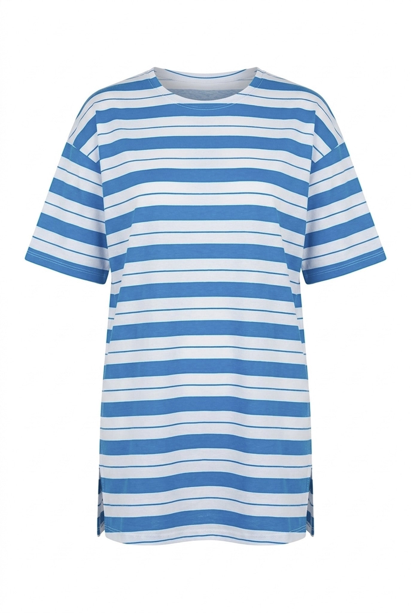 Büyük Beden Çizgili Pamuklu Uzun Tunik T-shirt - Vervegrand - Görünüm 6