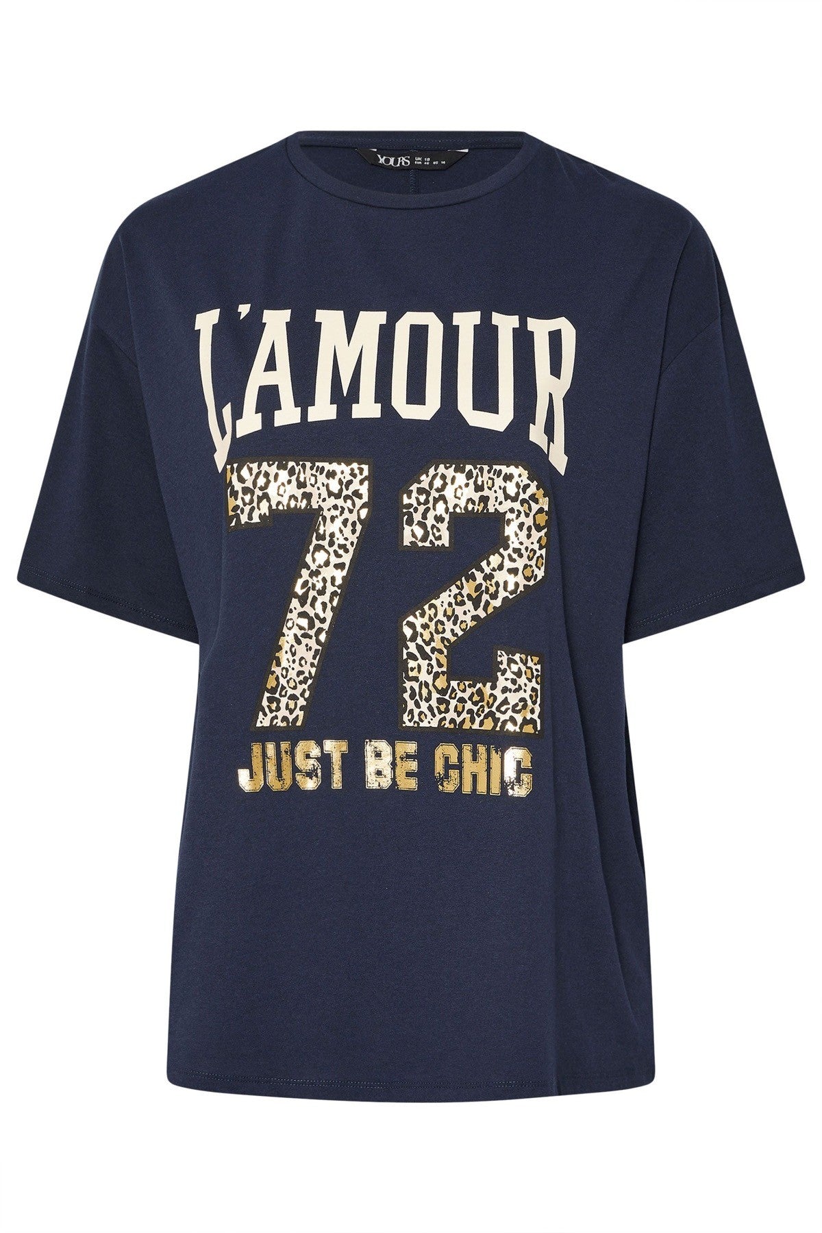Büyük Beden Kısa Kollu Bisiklet Yaka Metalik Baskılı T-shirt 304180